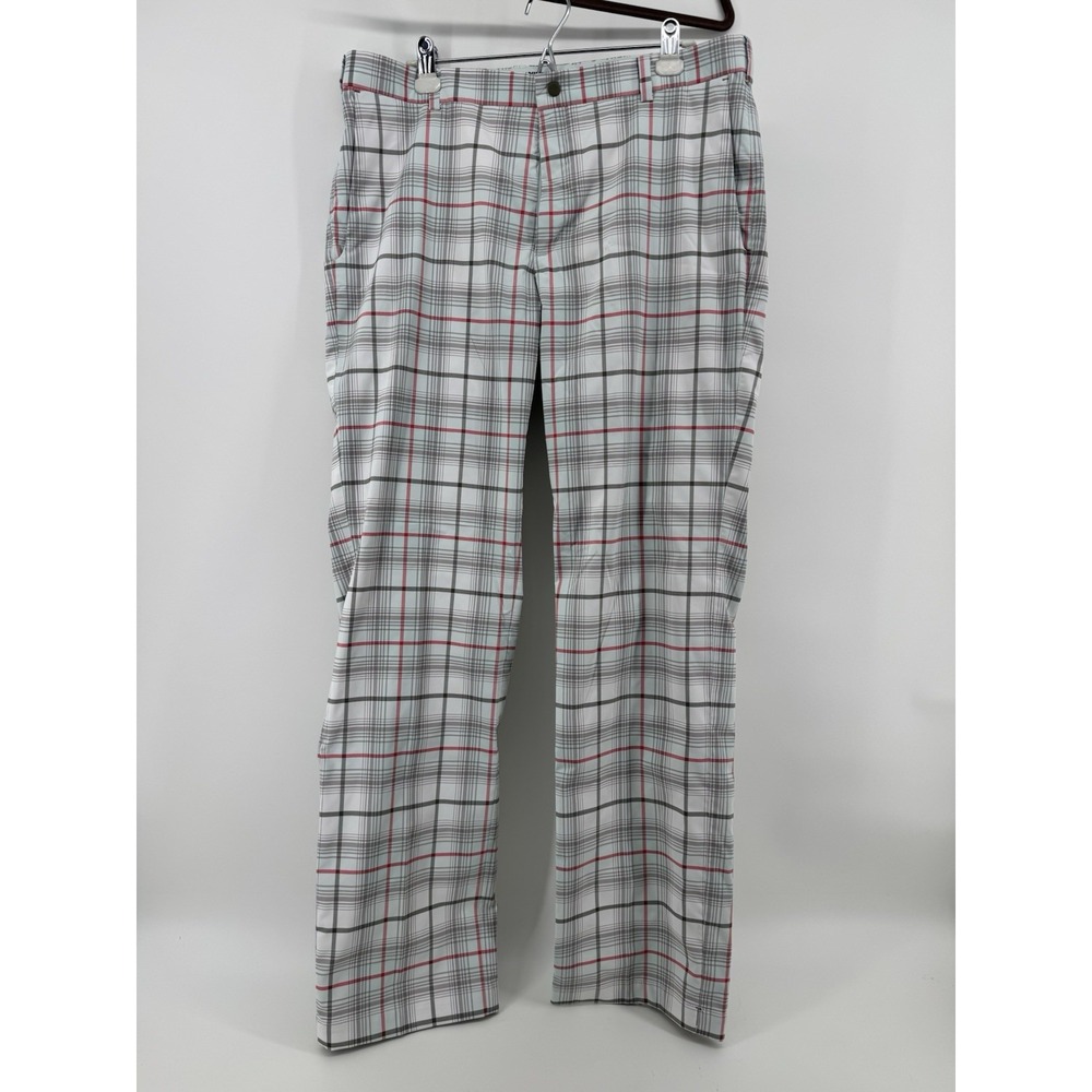 Nike Tour Performance White Red Gray Aqua Plaid Golf Pants Mens 36x34 Dri-Fit